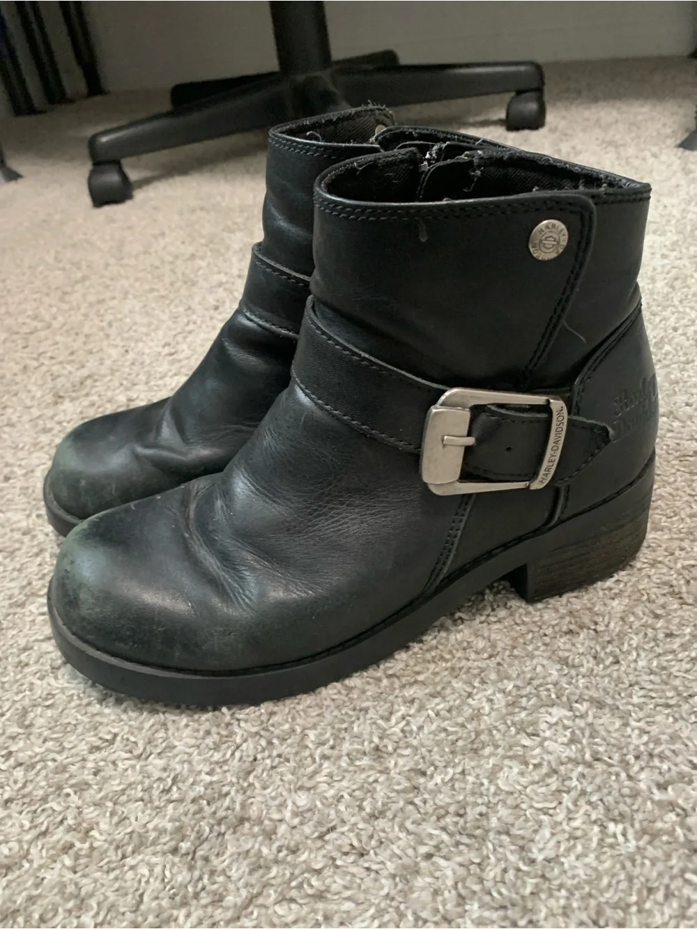 Harley Davidson Black Leather Ankle Boots with Buckle